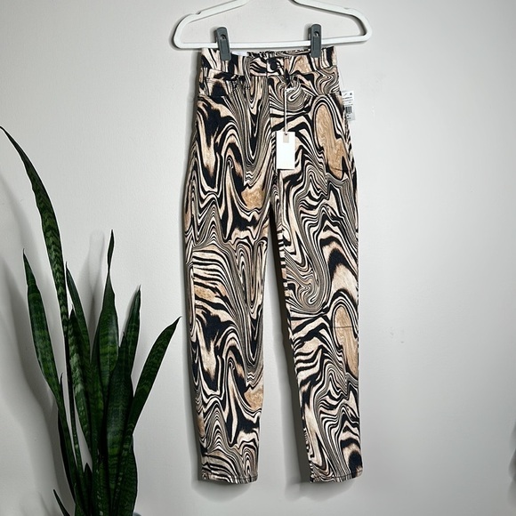 GOOD AMERICAN Good Classic Natural swirl print jeans 00/24 NWT - Picture 3 of 8